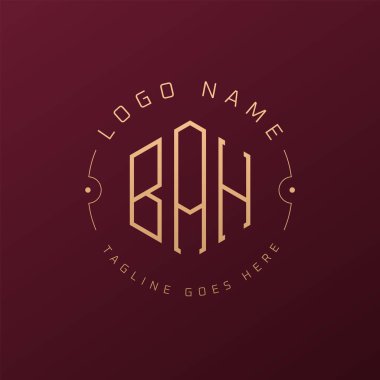 Lüks BAH Logo Tasarımı, Zarif Harf BAH Monogram Logosu. Minimalist Çokgen BAH Logo Tasarım Şablonu