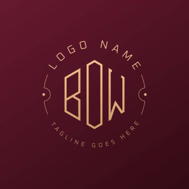 Lüks BOW Logo Tasarımı, Zarif Harf BOW Monogram Logosu. Minimalist Çokgen BOW Logo Tasarım Şablonu