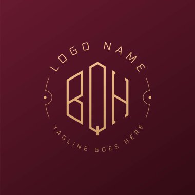 Lüks BQH Logo Tasarımı, Zarif Harf BQH Monogram Logosu. Minimalist Çokgen BQH Logo Tasarım Şablonu