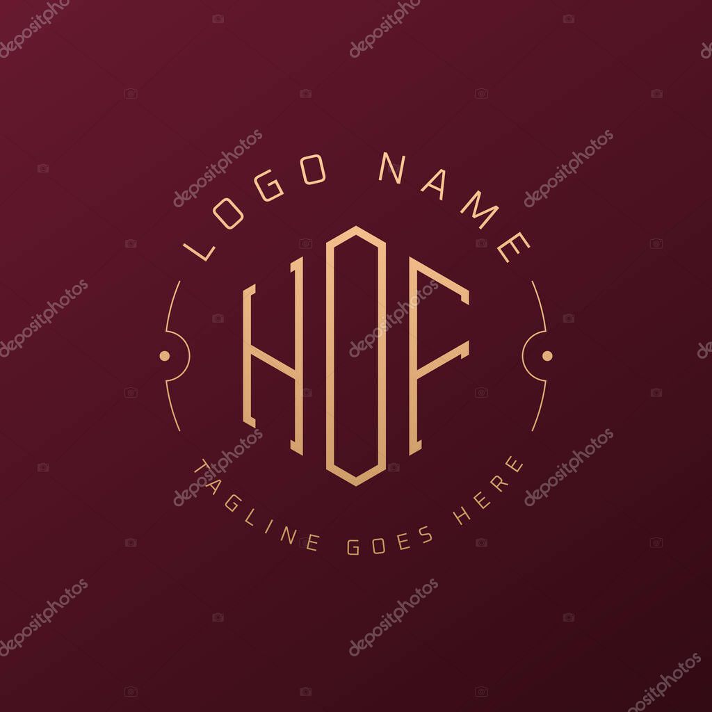 Luxury HOF Logo Design, Elegant Letter HOF Monogram Logo. Minimalist Polygon HOF Logo Design Template