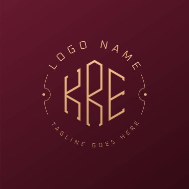 Lüks KRE Logo Tasarımı, Zarif Harf KRE Monogram Logosu. Minimalist Çokgen KRE Logo Tasarım Şablonu