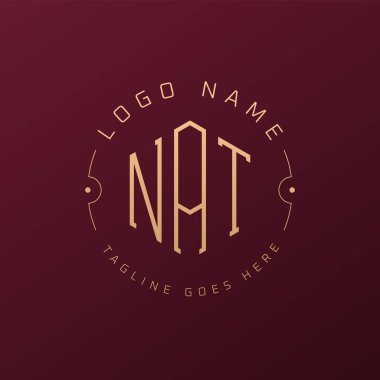 Lüks NAT Logo Tasarımı, Zarif Harf NAT Monogram Logosu. Minimalist Çokgen NAT Logo Tasarım Şablonu