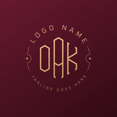 Lüks OAK Logo Tasarımı, Zarif Mektup OAK Monogram Logosu. Minimalist Çokgen OAK Logo Tasarım Şablonu