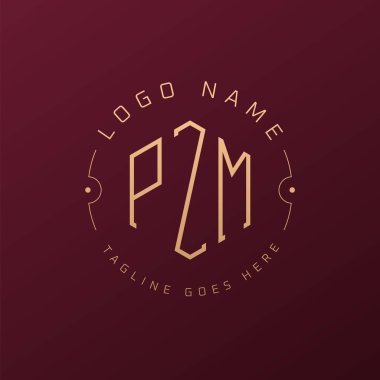 Lüks PZM Logo Tasarımı, Zarif Harf PZM Monogram Logosu. Minimalist Çokgen PZM Logo Tasarım Şablonu