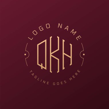 Lüks QKH Logo Tasarımı, Zarif Harf QKH Monogram Logosu. Minimalist Çokgen QKH Logo Tasarım Şablonu