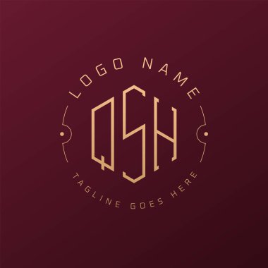 Lüks QSH Logo Tasarımı, Zarif Harf QSH Monogram Logosu. Minimalist Çokgen QSH Logo Tasarım Şablonu