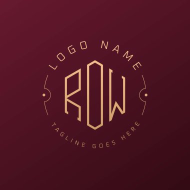 Lüks ROW Logo Tasarımı, Zarif Harf ROW Monogram Logosu. Minimalist Çokgen ROW Logo Tasarım Şablonu