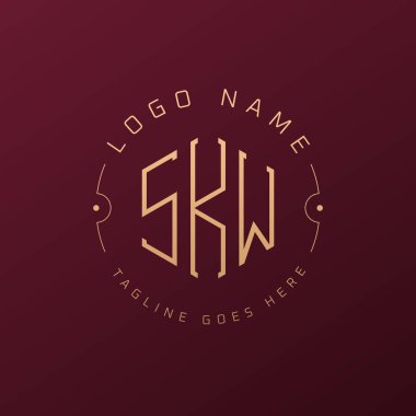 Lüks SKW Logo Tasarımı, Zarif Harf SKW Monogram Logosu. Minimalist Çokgen SKW Logo Tasarım Şablonu