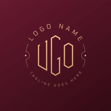 Lüks UGO Logo Tasarımı, Zarif Harf UGO Monogram Logosu. Minimalist Çokgen UGO Logo Tasarım Şablonu