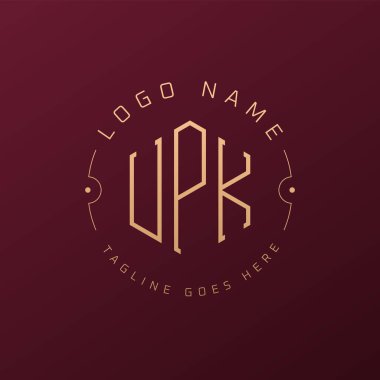 Lüks UPK Logo Tasarımı, Zarif Harf UPK Monogram Logosu. Minimalist Çokgen UPK Logo Tasarım Şablonu