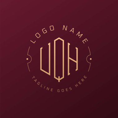 Lüks UQH Logo Tasarımı, Zarif Harf UQH Monogram Logosu. Minimalist Çokgen UQH Logo Tasarım Şablonu