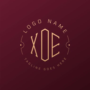 Lüks XOE Logo Tasarımı, Zarif Harf XOE Monogram Logosu. Minimalist Çokgen XOE Logo Tasarım Şablonu