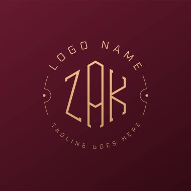 Lüks ZAK Logo Tasarımı, Zarif Harf ZAK Monogram Logosu. Minimalist Çokgen ZAK Logo Tasarım Şablonu