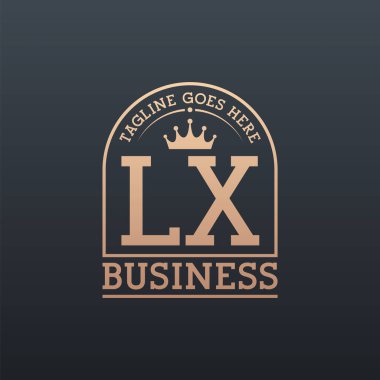 Crown 'lu lüks LX logosu. Zarif Harf LX İş Logosu