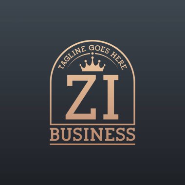 Crown 'lu lüks ZI logosu. Zarif ZI Harfi İş Logosu
