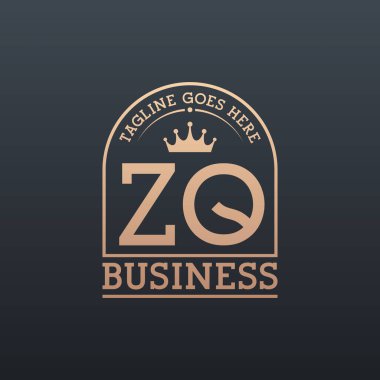 Crown 'lu lüks ZQ logosu. Zarif Harf ZQ İş Logosu