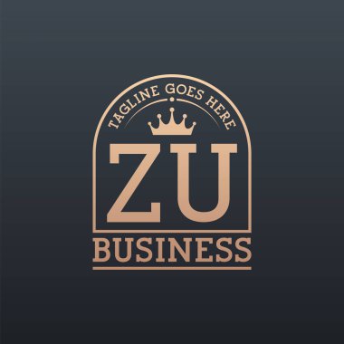 Crown 'lu lüks ZU logosu. Zarif Harf ZU İş Logosu