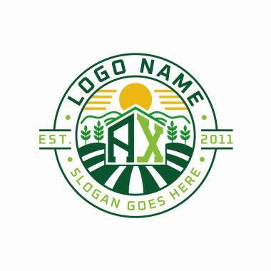 Modern Farmhouse AX Logo Tasarımı. Harf AX Tarım Logosu Güneş, Alan ve Doğa Elementleri