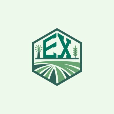 Modern Tarım EX Logosu Tasarımı. Harf EX Çiftlik Logosu ve Çevre dostu markalar için Alan Simgesi. EX Sürdürülebilir Tarım Amblemi