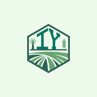 Modern Tarımsal IY Logo Tasarımı. IY Çiftlik Logosu ve Çevre dostu markalar için Alan Simgesi. IY Sürdürülebilir Tarım Amblemi