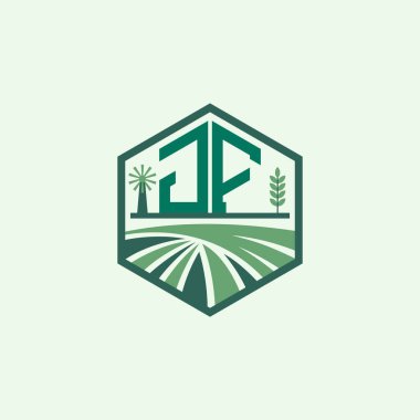 Modern Tarımsal JF Logo Tasarımı. JF Çiftliği Logosu ve Çevre dostu markalar için Alan Simgesi. JF Sürdürülebilir Tarım Amblemi