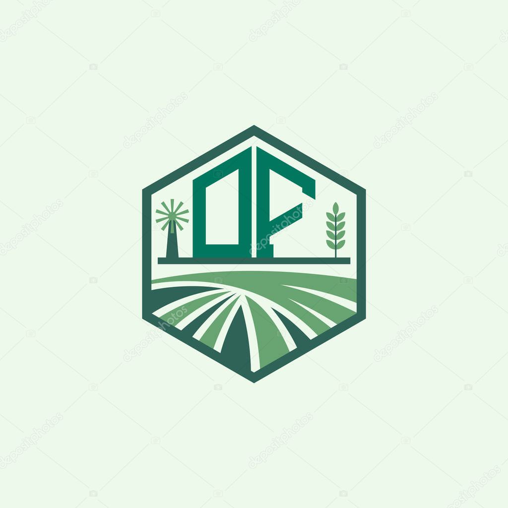 Modern Agricultural DF Logo Design. Letter DF Farm Logo and Field Icon for Eco-Friendly Branding. DF Sustainable Agriculture Emblem