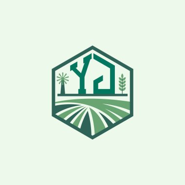 Modern Tarım YJ Logo Tasarımı. YJ Çiftlik Logosu ve Çevre dostu markalar için Alan Simgesi. YJ Sürdürülebilir Tarım Amblemi