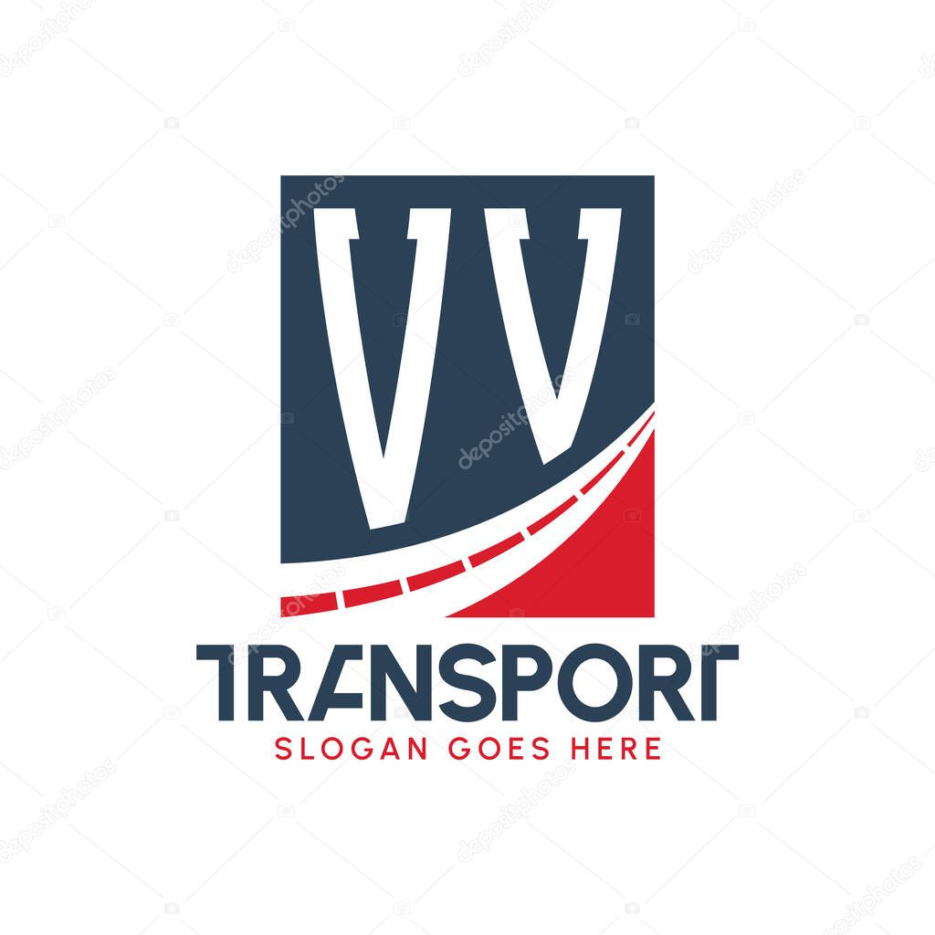 Letter VV Transport Logo Design. Modern VV Road Logo for Delivery, Transport Company and Fleet Business