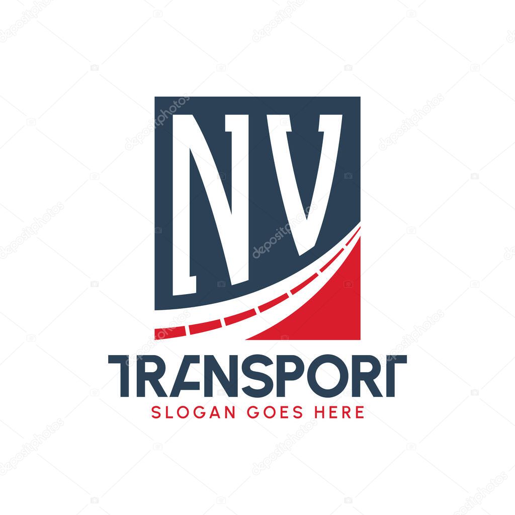 Letter NV Transport Logo Design. Modern NV Road Logo for Delivery, Transport Company and Fleet Business