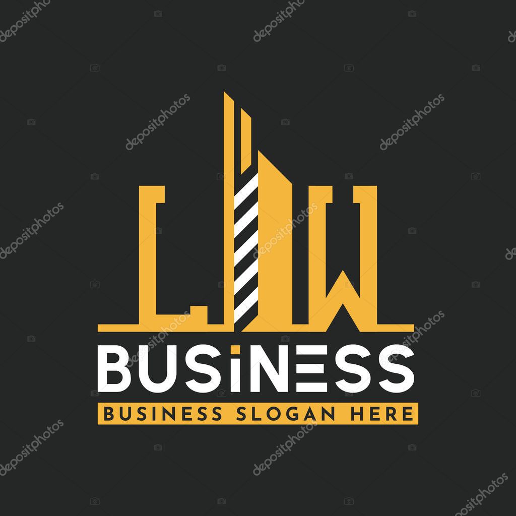 Modern LW Letter Logo Design with Skyscraper Shape. Bold Geometric LW Building Logo for Corporate Business Branding