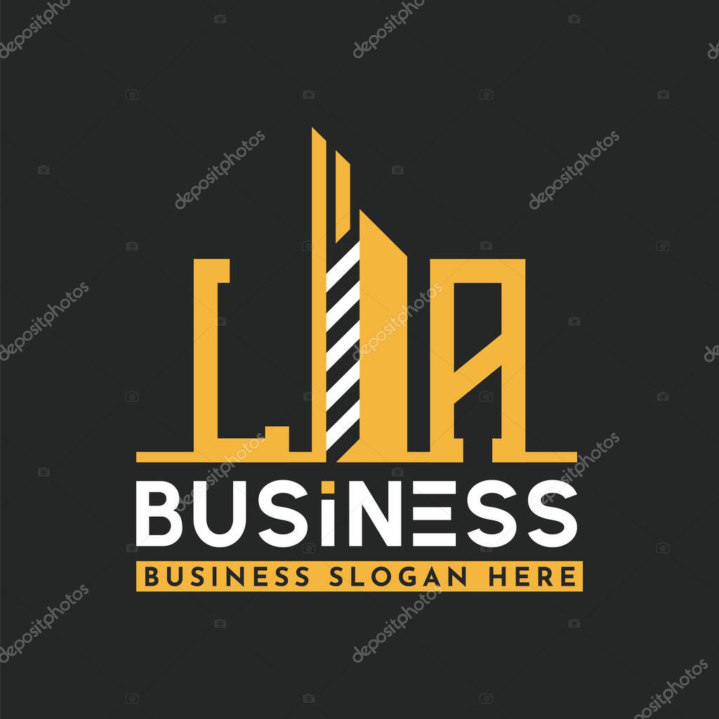 Modern LA Letter Logo Design with Skyscraper Shape. Bold Geometric LA Building Logo for Corporate Business Branding
