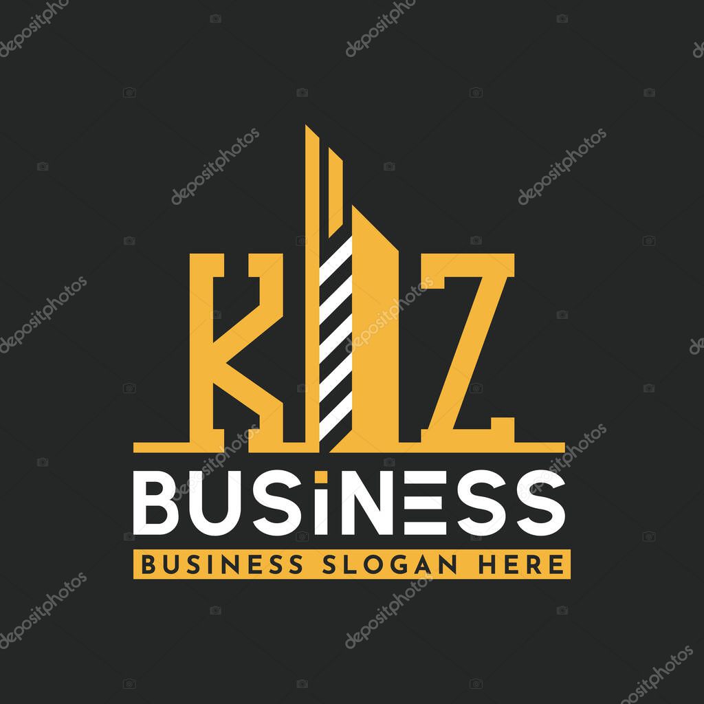 Modern KZ Letter Logo Design with Skyscraper Shape. Bold Geometric KZ Building Logo for Corporate Business Branding
