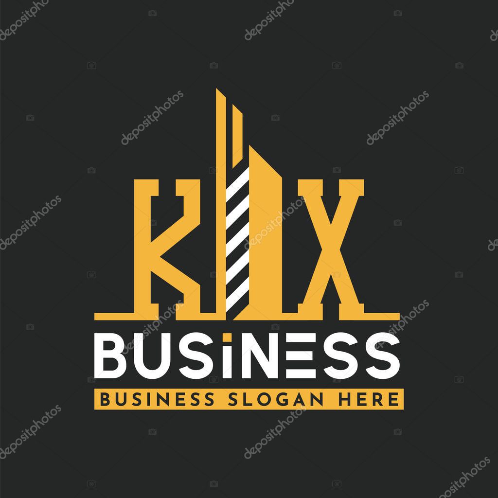 Modern KX Letter Logo Design with Skyscraper Shape. Bold Geometric KX Building Logo for Corporate Business Branding