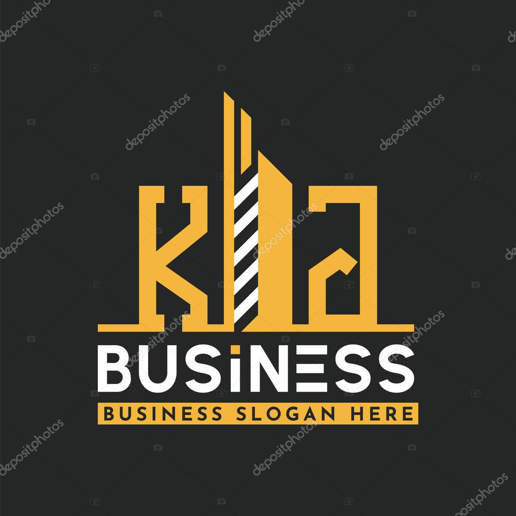 Modern KJ Letter Logo Design with Skyscraper Shape. Bold Geometric KJ Building Logo for Corporate Business Branding