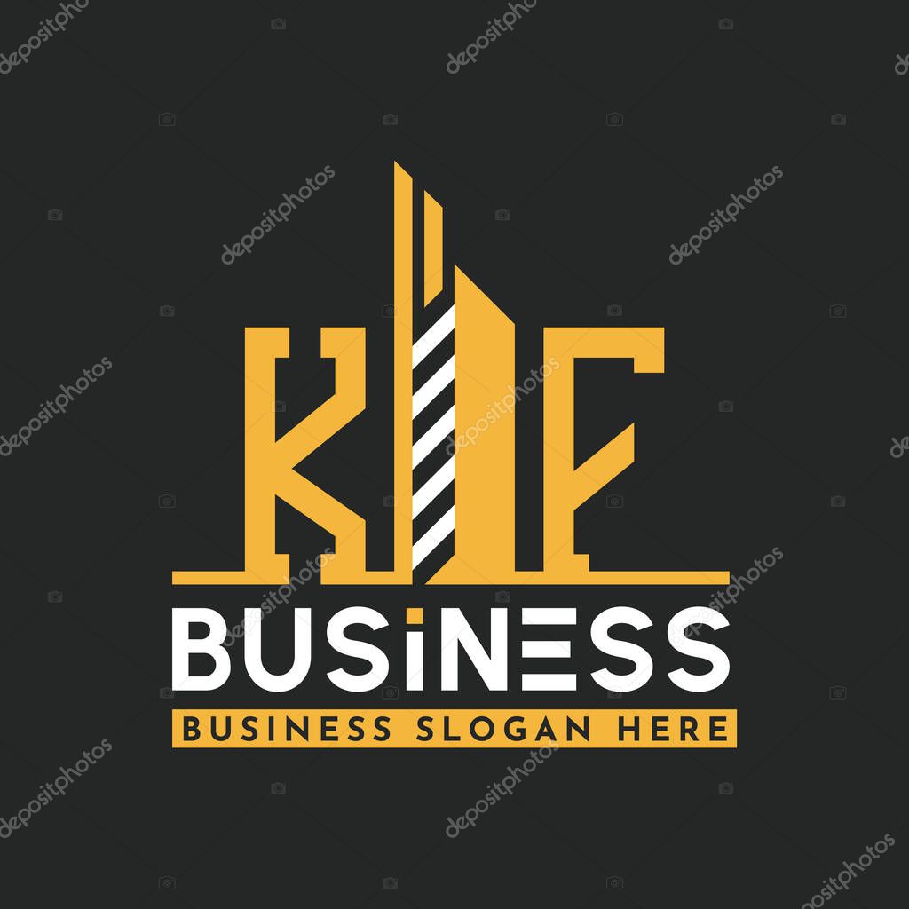 Modern KF Letter Logo Design with Skyscraper Shape. Bold Geometric KF Building Logo for Corporate Business Branding
