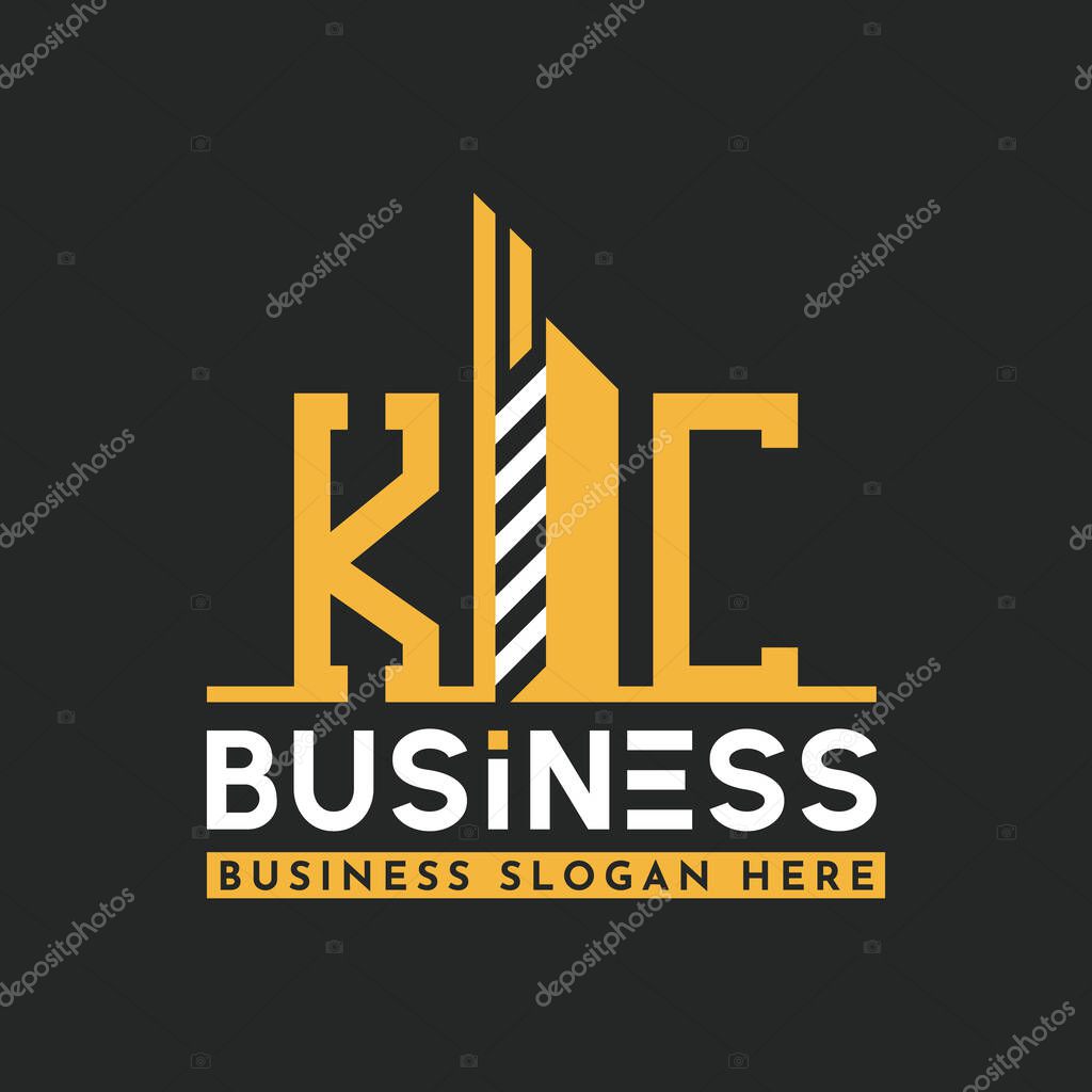 Modern KC Letter Logo Design with Skyscraper Shape. Bold Geometric KC Building Logo for Corporate Business Branding