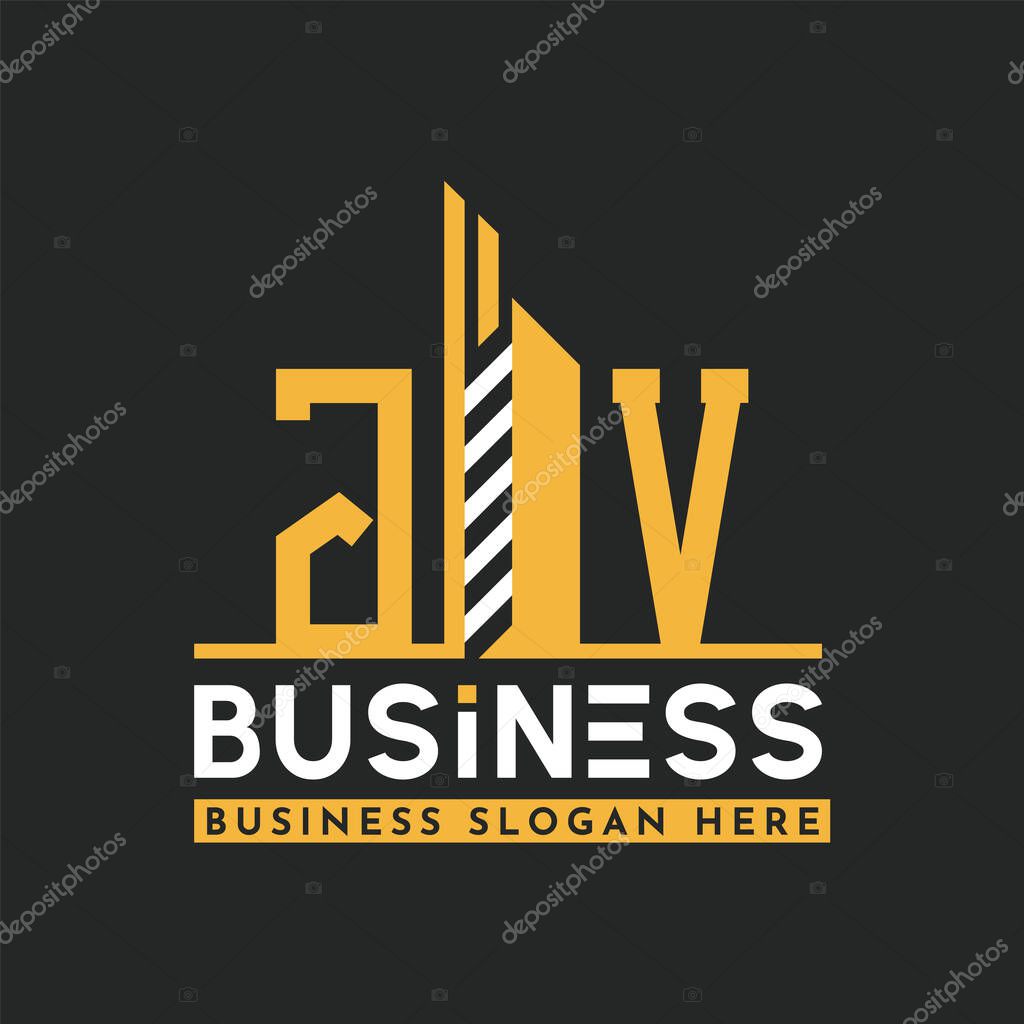 Modern JV Letter Logo Design with Skyscraper Shape. Bold Geometric JV Building Logo for Corporate Business Branding