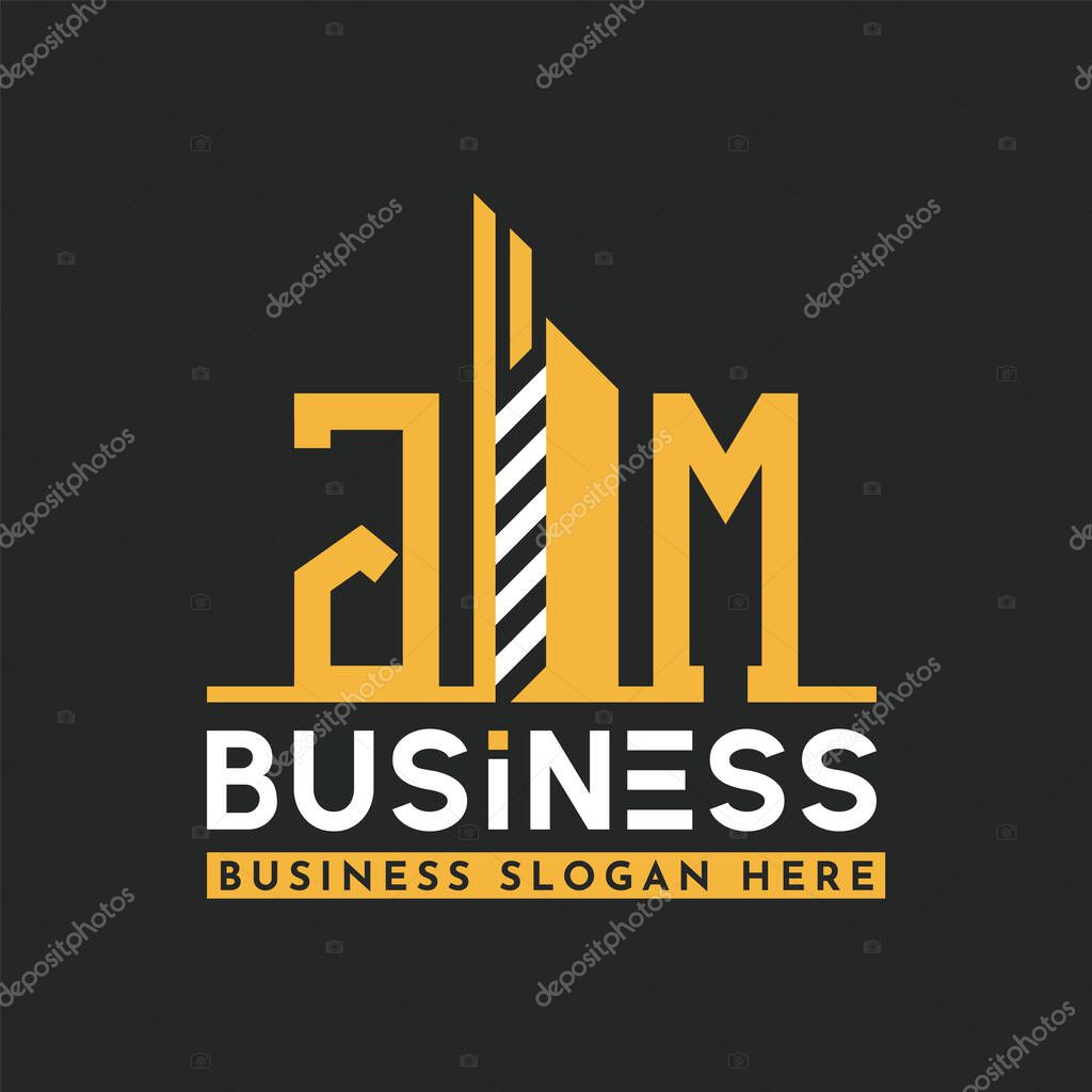 Modern JM Letter Logo Design with Skyscraper Shape. Bold Geometric JM Building Logo for Corporate Business Branding