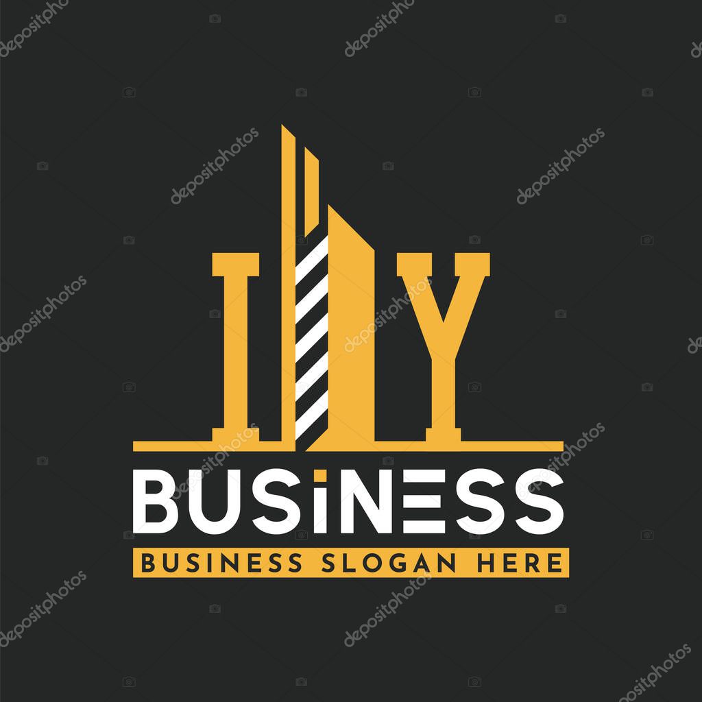 Modern IY Letter Logo Design with Skyscraper Shape. Bold Geometric IY Building Logo for Corporate Business Branding