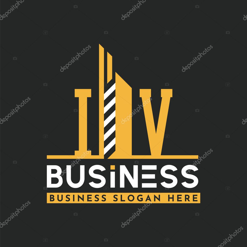 Modern IV Letter Logo Design with Skyscraper Shape. Bold Geometric IV Building Logo for Corporate Business Branding