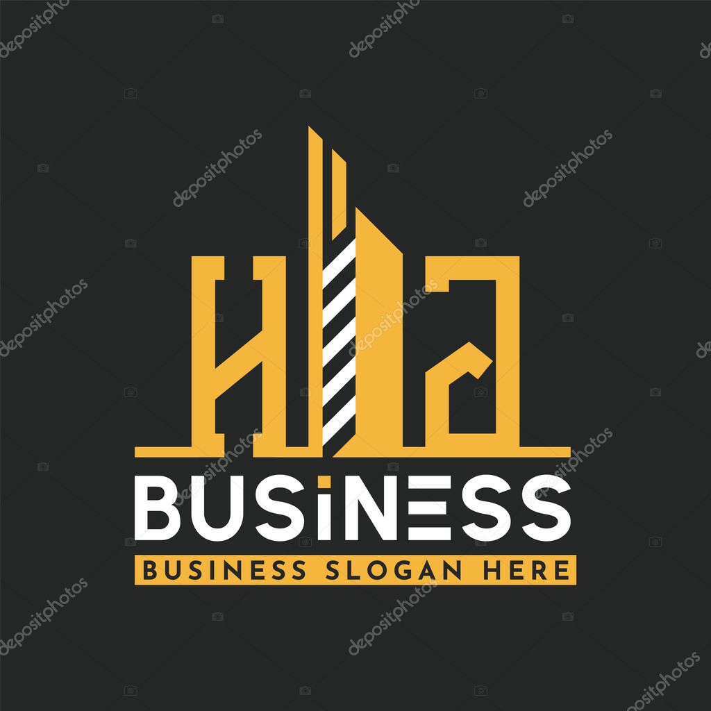 Modern HJ Letter Logo Design with Skyscraper Shape. Bold Geometric HJ Building Logo for Corporate Business Branding
