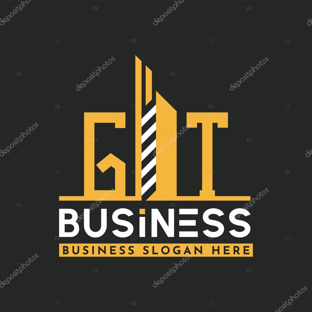 Modern GT Letter Logo Design with Skyscraper Shape. Bold Geometric GT Building Logo for Corporate Business Branding