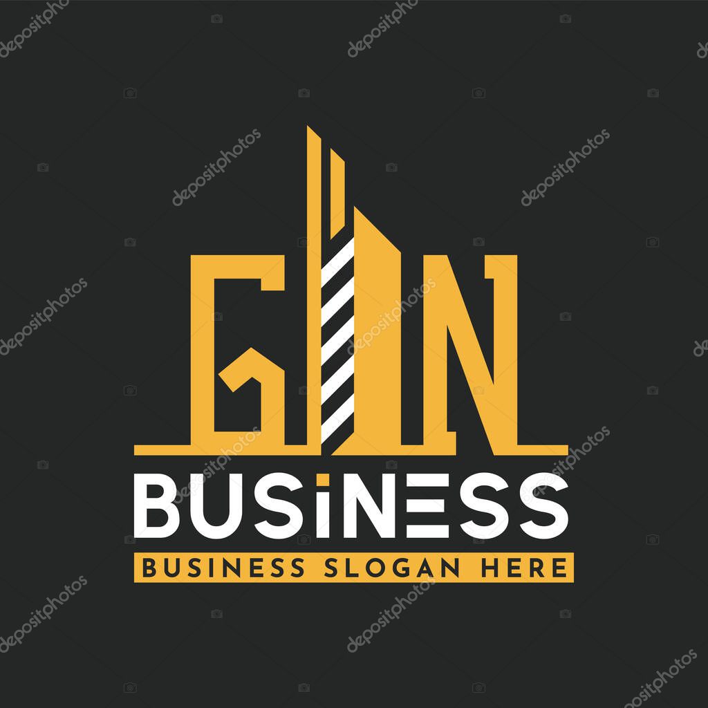 Modern GN Letter Logo Design with Skyscraper Shape. Bold Geometric GN Building Logo for Corporate Business Branding