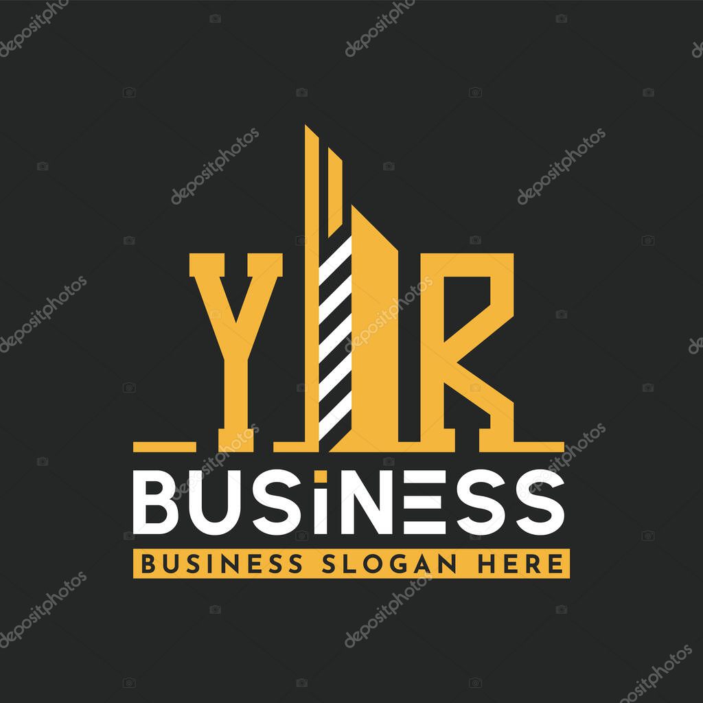 Modern YR Letter Logo Design with Skyscraper Shape. Bold Geometric YR Building Logo for Corporate Business Branding