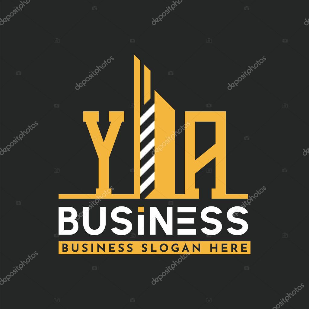 Modern YA Letter Logo Design with Skyscraper Shape. Bold Geometric YA Building Logo for Corporate Business Branding