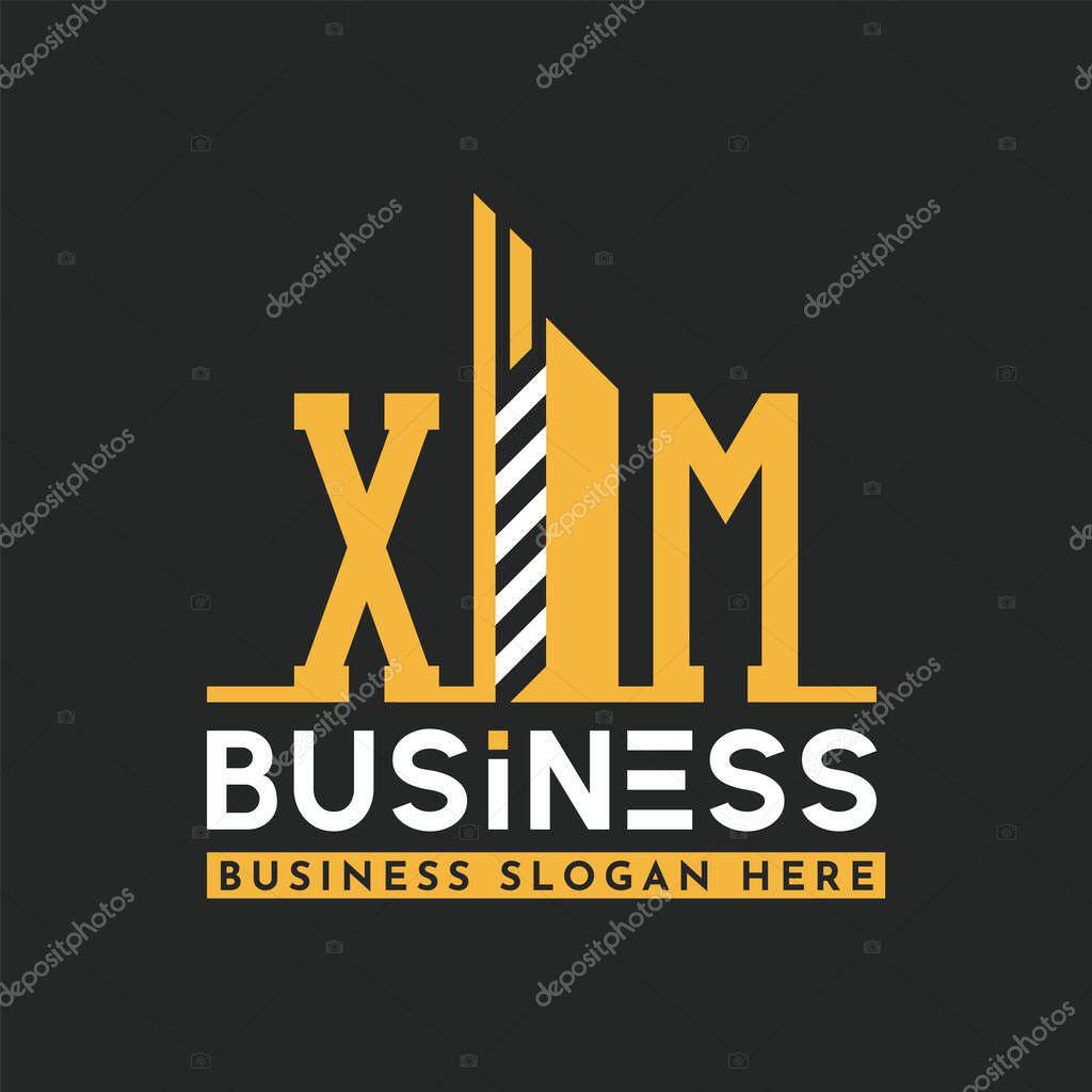 Modern XM Letter Logo Design with Skyscraper Shape. Bold Geometric XM Building Logo for Corporate Business Branding