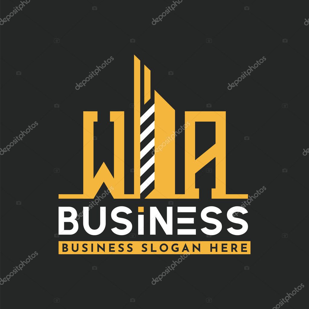 Modern WA Letter Logo Design with Skyscraper Shape. Bold Geometric WA Building Logo for Corporate Business Branding