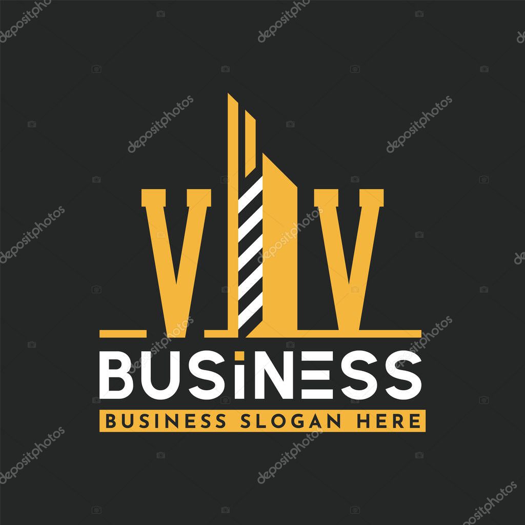 Modern VV Letter Logo Design with Skyscraper Shape. Bold Geometric VV Building Logo for Corporate Business Branding