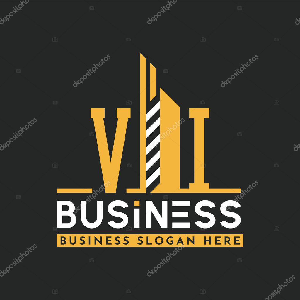 Modern VI Letter Logo Design with Skyscraper Shape. Bold Geometric VI Building Logo for Corporate Business Branding