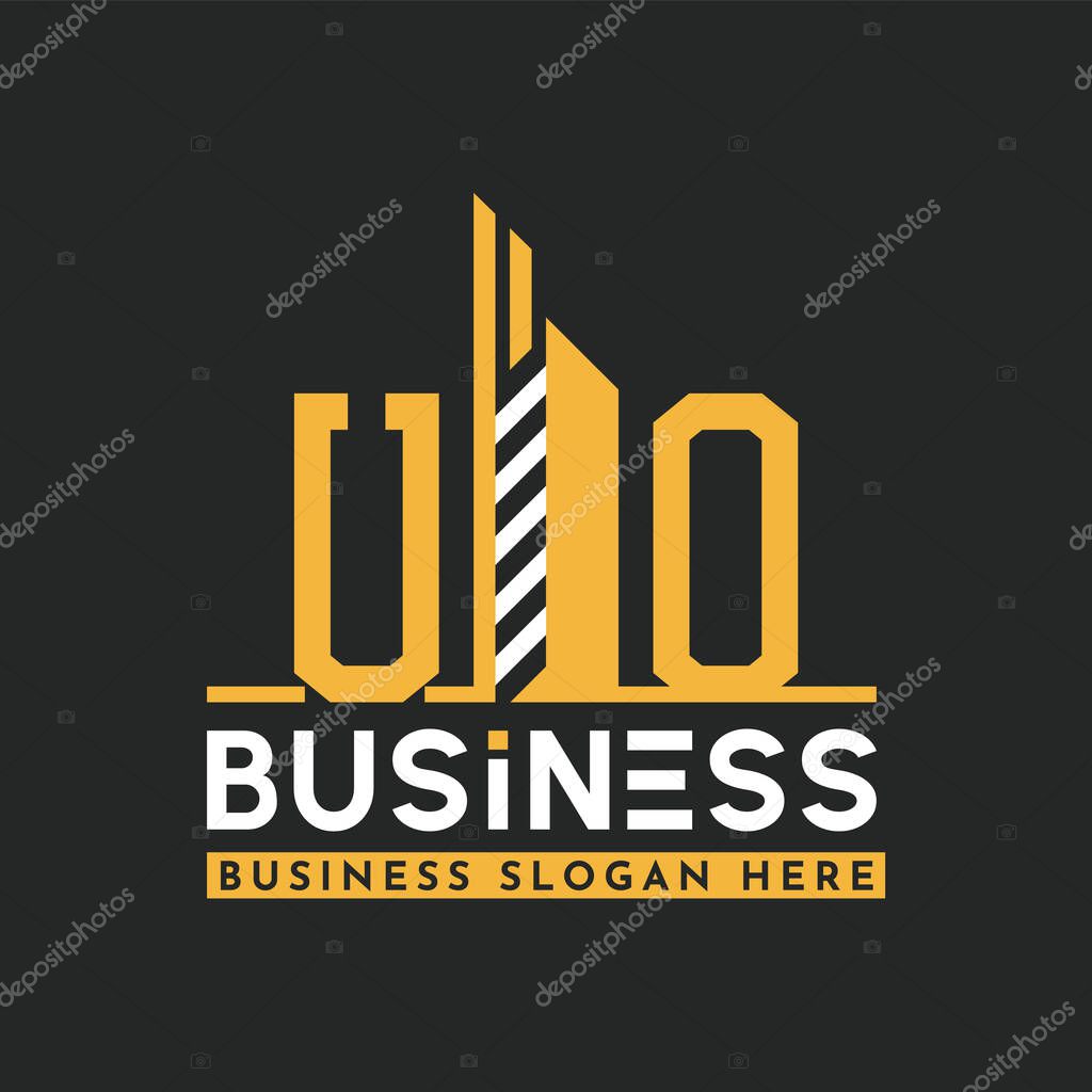 Modern UO Letter Logo Design with Skyscraper Shape. Bold Geometric UO Building Logo for Corporate Business Branding